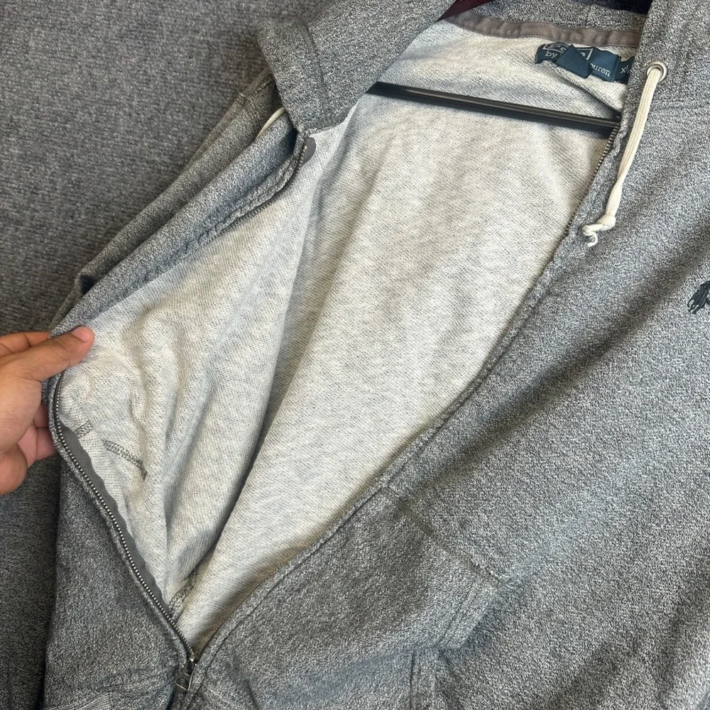 Polo Ralph Lauren Full Zip Hoodie Mens XL Gray Cotton Fleece Logo Sweatshirt‎
